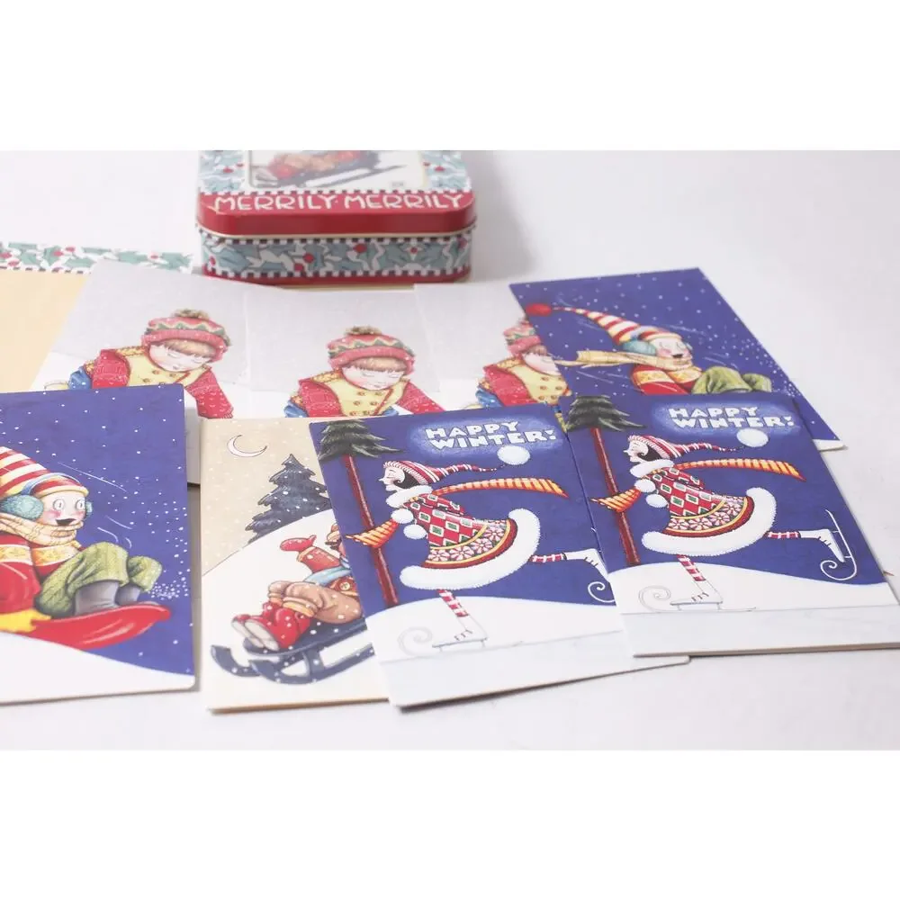 Mary Engelbreit Merrily-Merrily Tin w Christmas Cards Envelopes ~ 260618-WH 1116